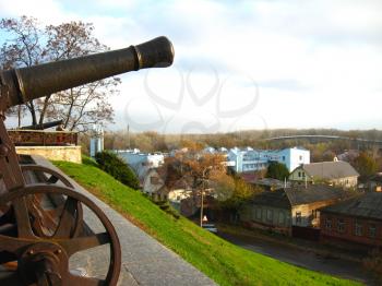 Beautiful panorama of the city of Chernigiv with cannon