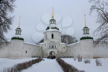 Architecture of beautiful monastery in Novgorod-Serersky in winter