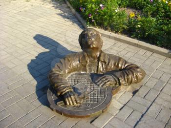 The image of monument to the sanitary technician on road