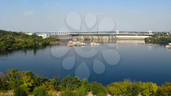View on hydropower station in Zaporozhye on the Dnepr
