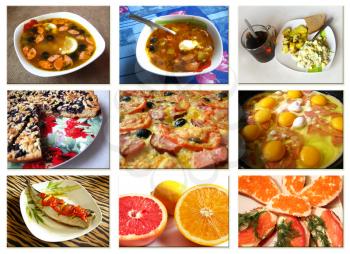 Collage from photos of various dishes for restaurant