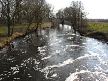 The image of flood on the river in the spring