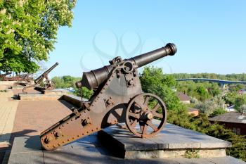 old cannons standing in central park of Chernigov