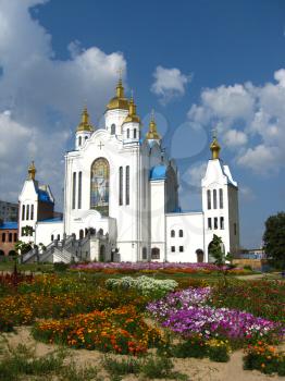 Beautiful Сhurch of all saints of Chernigov on the background of the blue sky