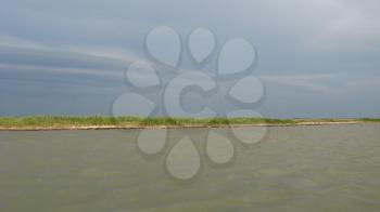 image of panorama of the sea and the island before rain
