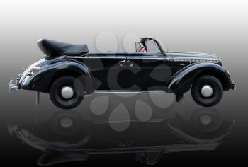 retro car cabriolet isolated on the dark background