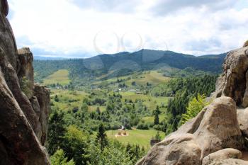 beautiful panorama in Carpathian mountains with forest