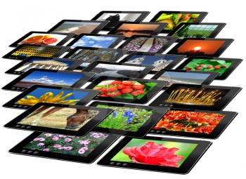 tablets with motley pictures isolated on the white background