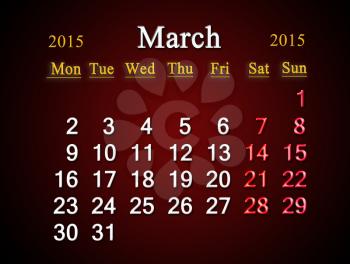 beautiful claret calendar on March of 2015 year