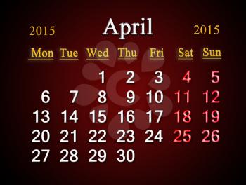 beautiful claret calendar on April of 2015 year
