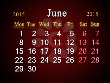 beautiful claret calendar on June of 2015 year