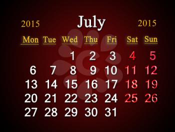 beautiful claret calendar on July of 2015 year