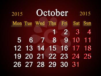 beautiful claret calendar on October of 2015 year