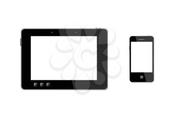illustration of black tablet and modern mobile phone isolated on white background