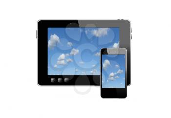 illustration of black tablet and modern mobile phone isolated on white background