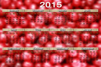 office calendar for 2015 year on the red cerry background in English