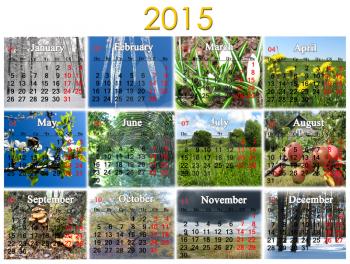 calendar for 2015 year on the background of great number of pictures
