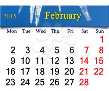 calendar for the Fabruary of 2015 on the background of icicles