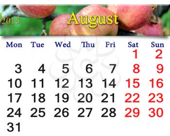 beautiful calendar for the August of 2015 year with apples