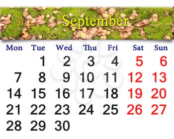 calendar for September of 2015 with the ribbon of moss and leaves