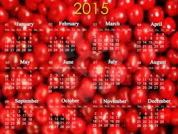 office calendar for 2015 year on the red cherry's background in English