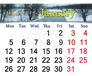 beautiful calendar for the January of 2015 with winter river