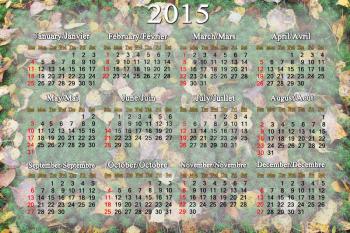 calendar for 2015 year on the background of green moss and autumn leaves