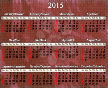 calendar for 2015 year on lilac trodden pattern