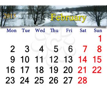beautiful calendar for the February of 2015 with winter river