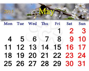 calendar for the May of 2015 year on the background of flying bumblebee
