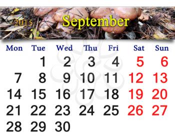calendar for September of 2015 with image of autumn mushrooms