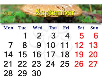 calendar for the September of 2014 on the background of mushrooms under a birch