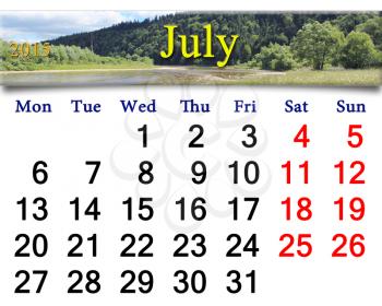 calendar for June of 2015 with speed river in Carpathian mountains