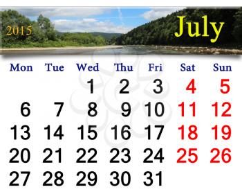calendar for June of 2015 with speed river in Carpathian mountains
