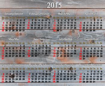 usual office calendar for 2015 year on the wooden texture
