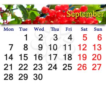 calendar for September of 2015 with red snowball tree