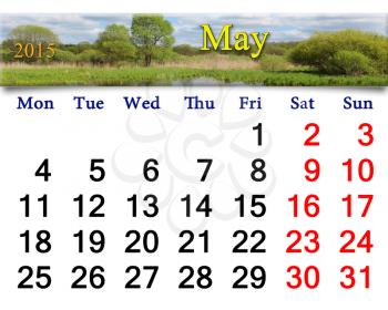 calendar for for May of 2015 on the background of spring landscape