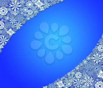 pattern from snowflakes in the angles for holiday card on the blue background. Trendy New Year and Christmas celebratory card with place for text