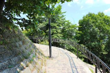 beautiful stony path in the city park of Lviv 