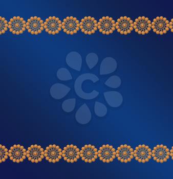 stylish pattern of brown laces on the blue. Trendy blue card. Card for different events on the blue background. Place for text.
