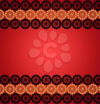 stylish pattern of brown laces on the red. Trendy red card. Card for different events on the red background. Place for text.