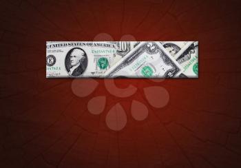strip from dollars on the abstract gradient dark crimson background for the advertising text