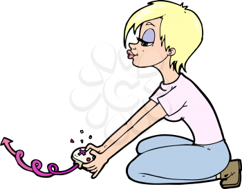 Royalty Free Clipart Image of a Girl Playing Video Game
