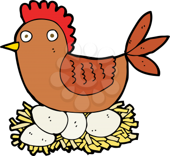 Royalty Free Clipart Image of a Hen on Eggs