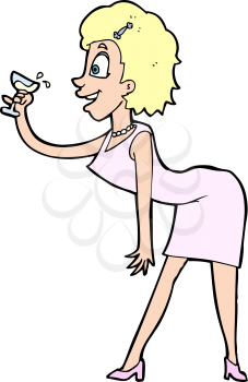 Royalty Free Clipart Image of a Happy Woman with a Drink