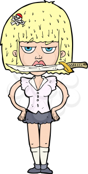 Royalty Free Clipart Image of a Woman with a Knife in Her Mouth