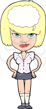 Royalty Free Clipart Image of a Woman with a Thought Bubble