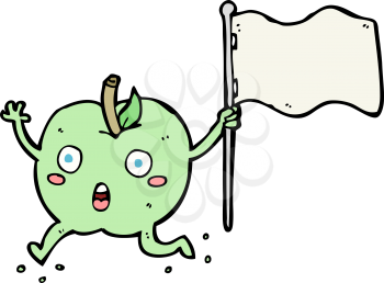 Royalty Free Clipart Image of an Apple Running with a White Flag