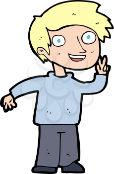 Royalty Free Clipart Image of a Boy Giving a Peace Sign
