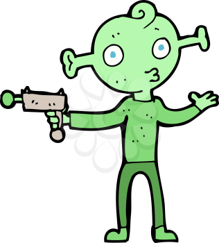 Royalty Free Clipart Image of an Alien Holding a Ray Gun